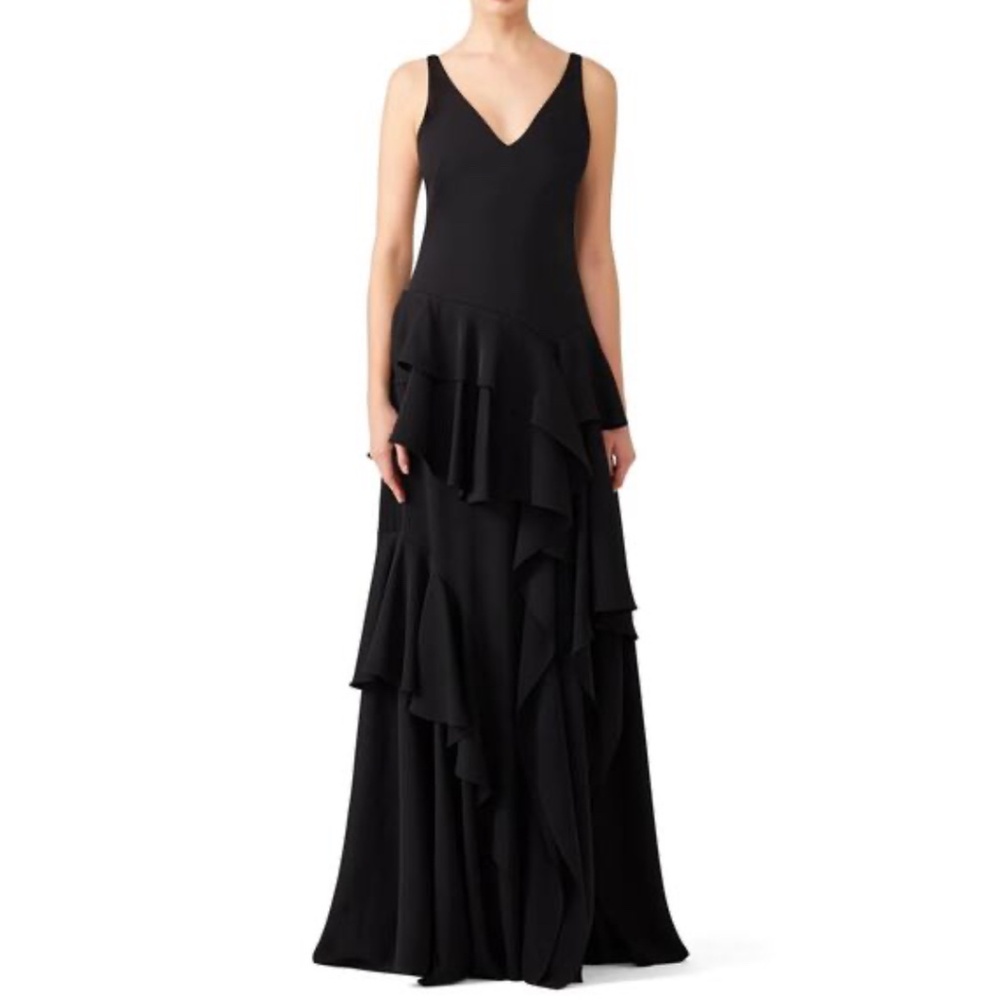 Halston heritage black ruffle gown
